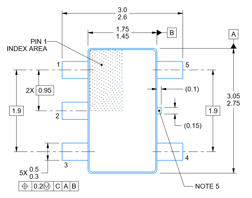 1A1G04QDBVRG4Q1 SN74AHC1G04-Q1 SOT-23-5 package outline drawing
