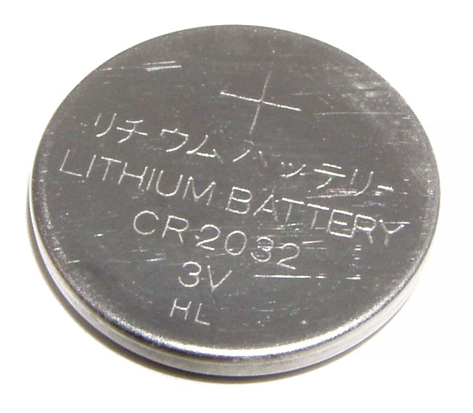 A CR2032 lithium coin cell