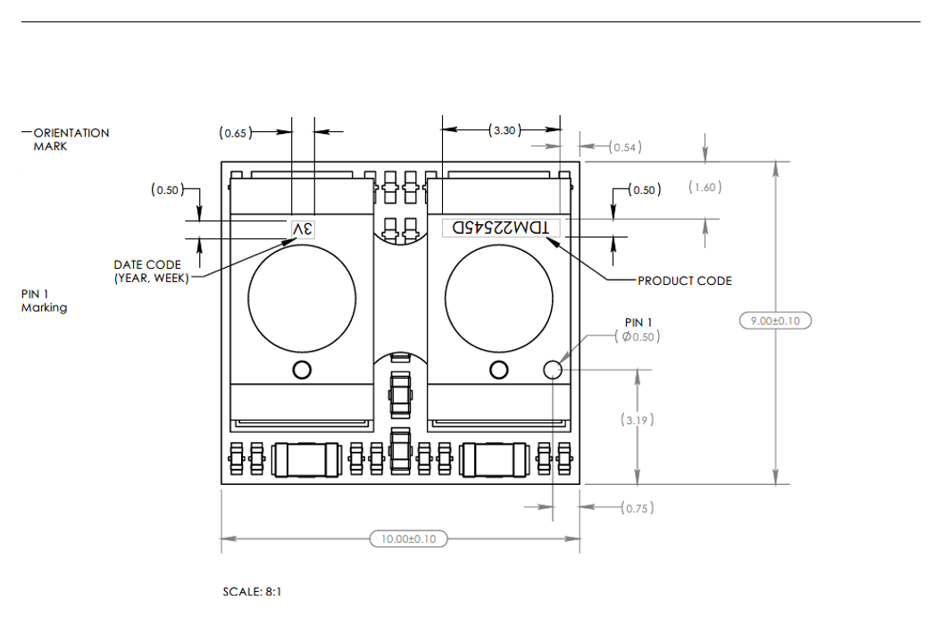 TDM22545D LG-MLGA-72 package dimensions, 10 x 9 x 5 mm
