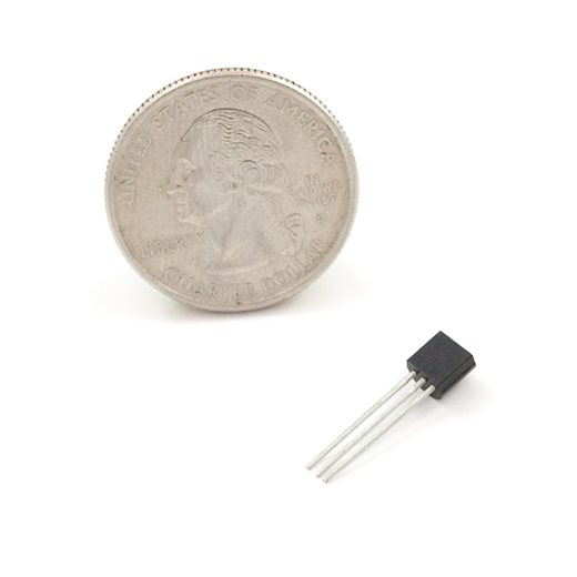 A DS18B20 digital temperature sensor module on a small breakout board