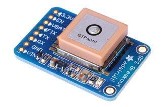 An Adafruit GPS receiver breakout board with a ceramic patch antenna on top