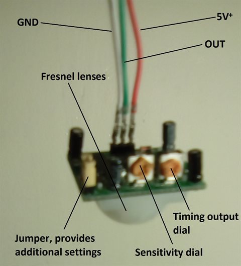 An inexpensive PIR motion sensor module with its Fresnel lens