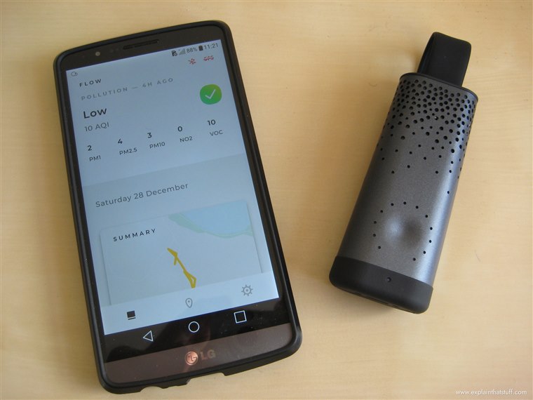 Portable connected air quality sensor reporting to a smartphone map