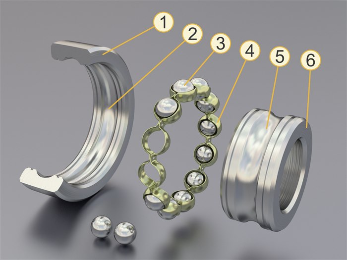 Cutaway of a ball bearing showing races and balls