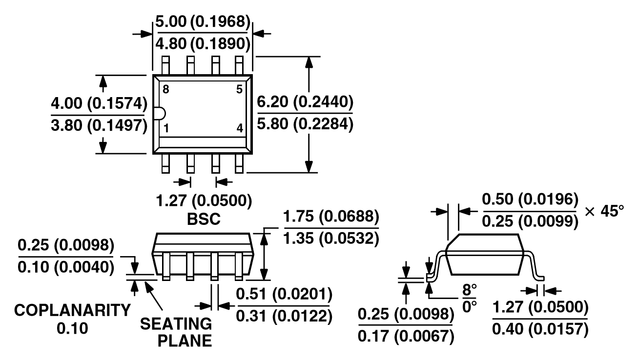 AD8009ARZ-REEL7 8-Lead SOIC R-8 package outline