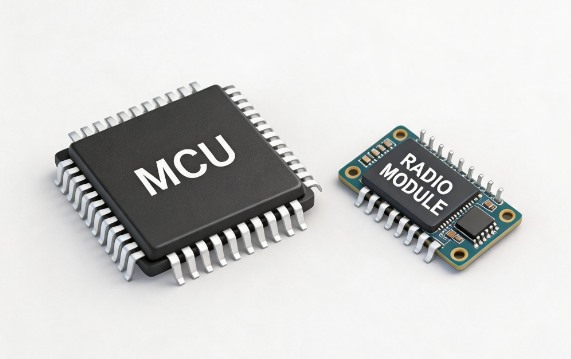 A separate host MCU and a radio module sitting side by side as two parts