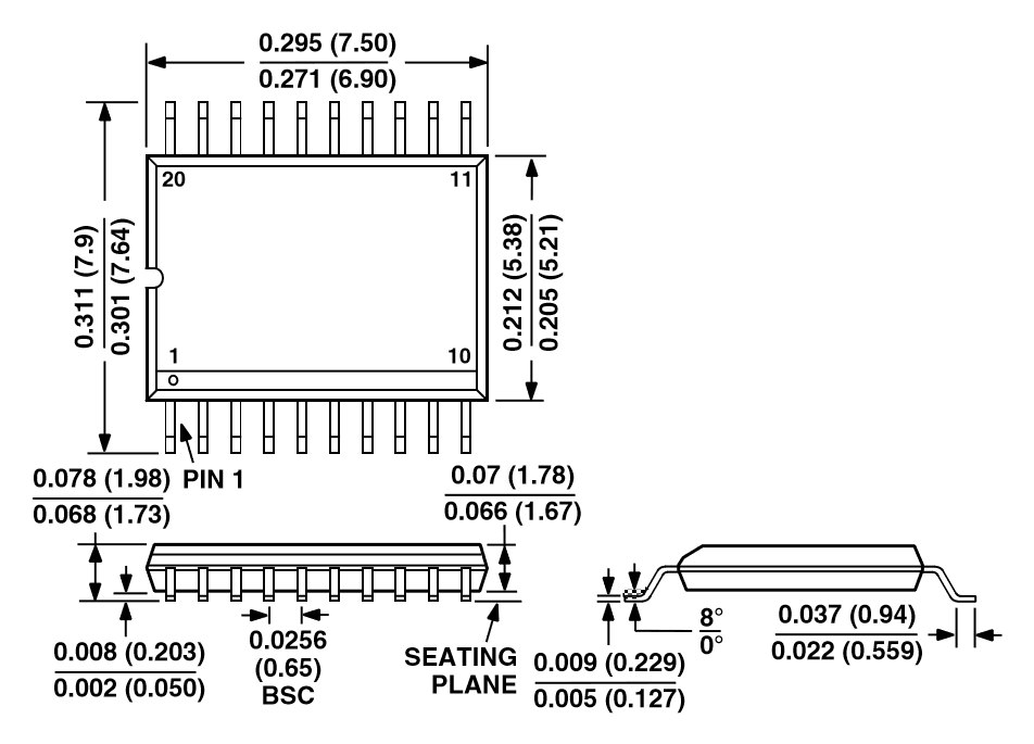 AD9283BRSZ-RL100 20-Lead SSOP RS-20 Geh&auml;useumriss