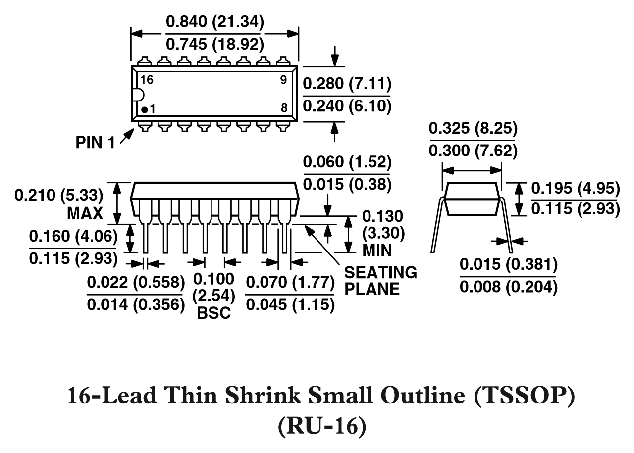 ADM3202ARUZ-REEL7 16-lead TSSOP RU-16 package outline