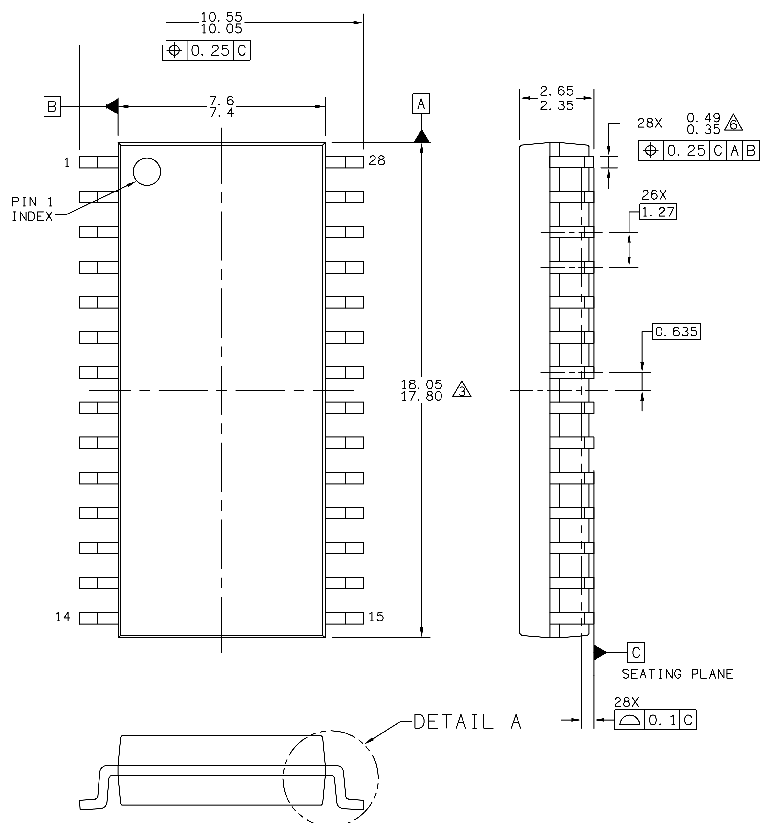 DG506ACWI+T 28 引脚宽体 SOIC 封装外形图