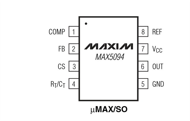 MAX5094DAUA+T 8-pin uMAX pin configuration top view