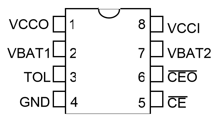 DS1210+ 8-Pin DIP Pinbelegung Draufsicht