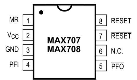 MAX708ESA+T SO-8 pin configuration