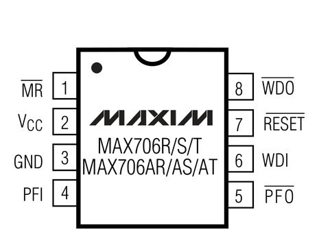 MAX706TESA+T SO-8 pin configuration