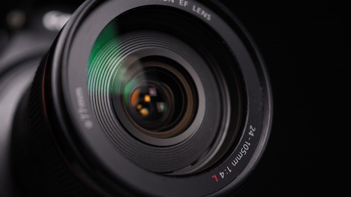 A camera lens seen head on