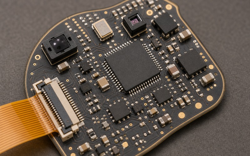 Apollo4 for Ultra Low Power Always On Inference in a Wearable support circuit showing decoupling, clock, host interface routing and thermal layout details