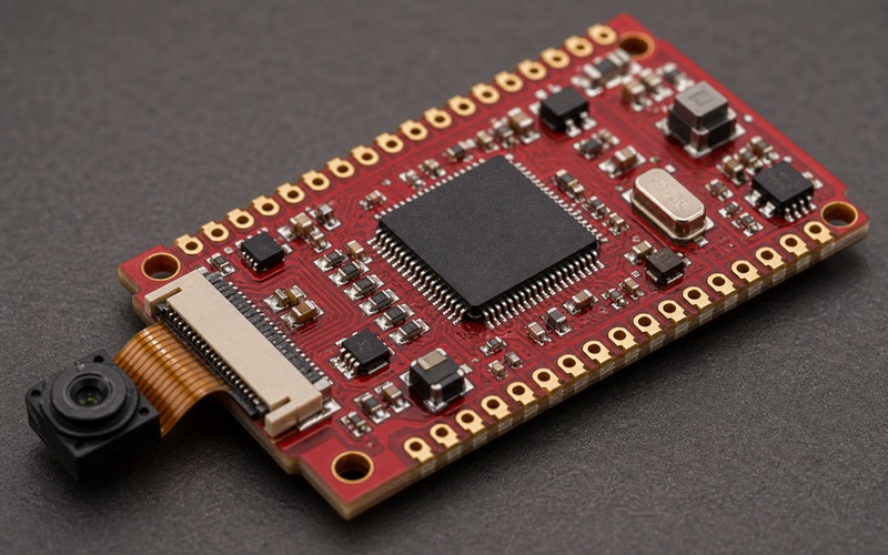 K210 as a Low Cost RISC V AI MCU on a compact PCB showing processor package, memory, power rails and interface routing for component selection review