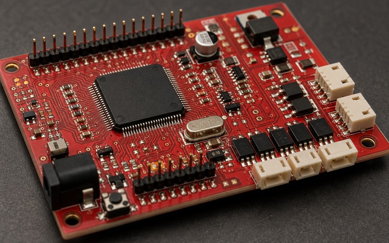 ATMEGA2560-16AU support circuit with GPIO fanout, decoupling, sensor input filtering, clock source and edge-facing connectors